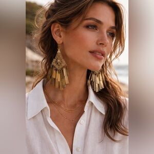 Vintage Bohemian Statement Fringe Earrings | 3.5” Gold Tone Festival Dangles